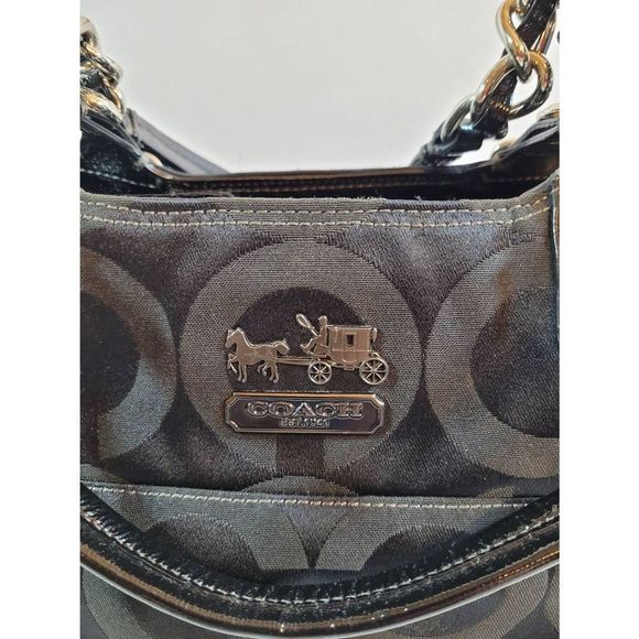 Coach Black/Gray Monogram Medium Shoulder Tote Bag Satchel - Picture 10 of 16